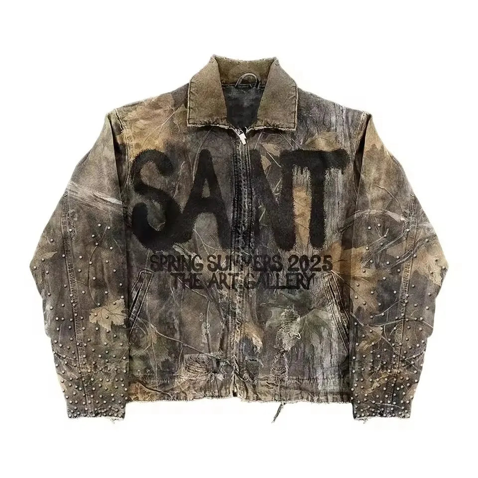 Oversized Camouflage Leaf Jacket – Y2K Patchwork Streetwear