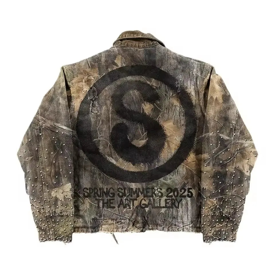 Oversized Camouflage Leaf Jacket – Y2K Patchwork Streetwear