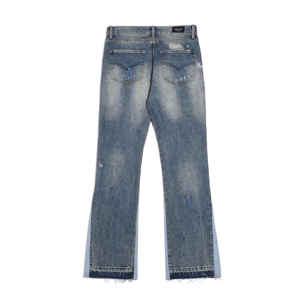 Ink Splash Ripped Jeans – High Street Retro Fit for Men