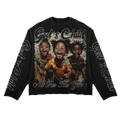 Black long-sleeve shirt with graphic of three children and text 'God's Child All For This Glory' on a white background