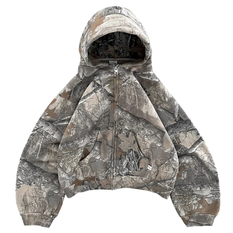 Oversize Camo Zip Up Hoodie
